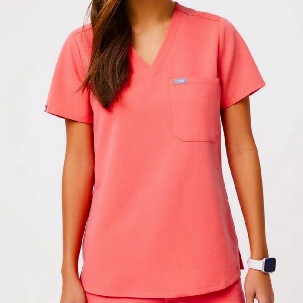 FIGS Limited Edition Hot Coral Pink Catarina Pocket Medical Nurse Scrub Top XXS